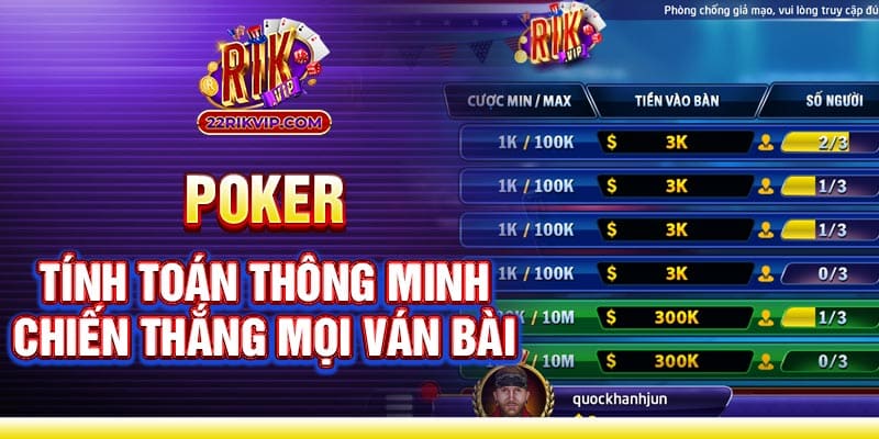 Poker Holdem online - Tính toán chiến thắng mọi ván bài